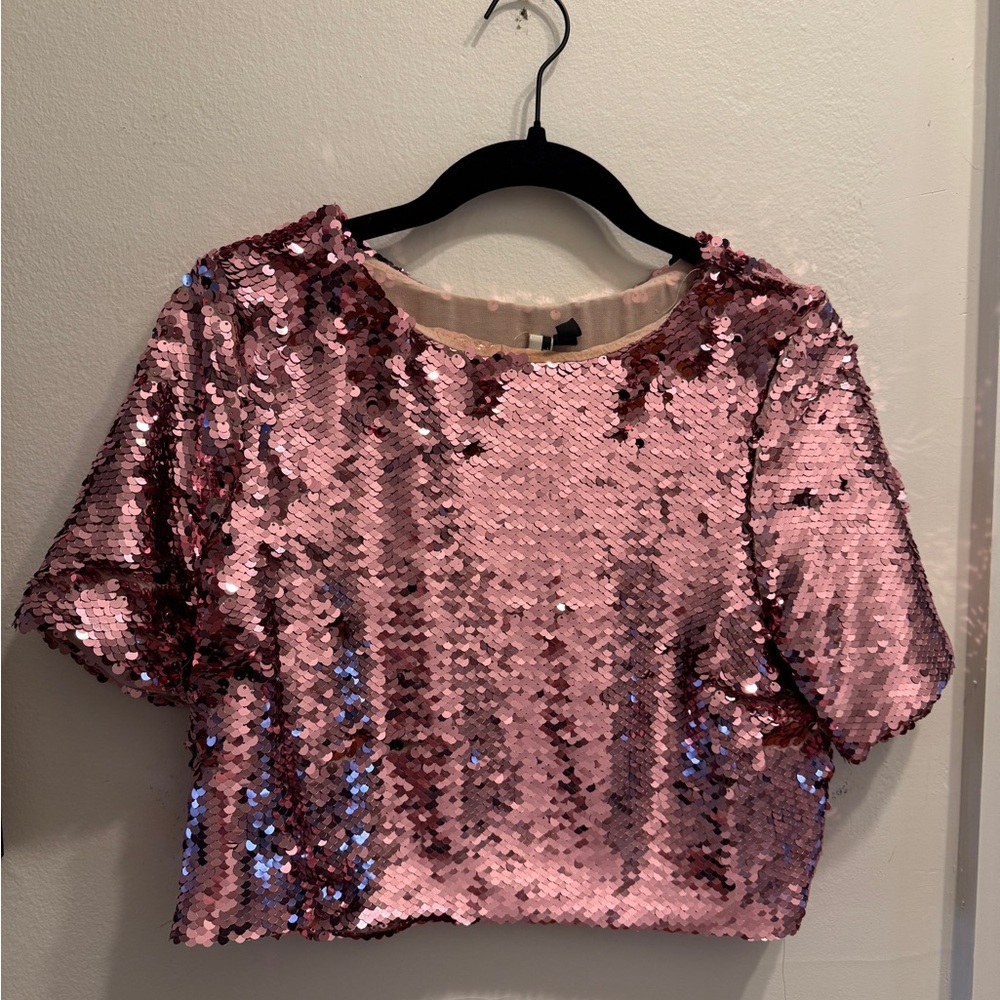 Topshop Limited Edition Sequin Pink Crop Top